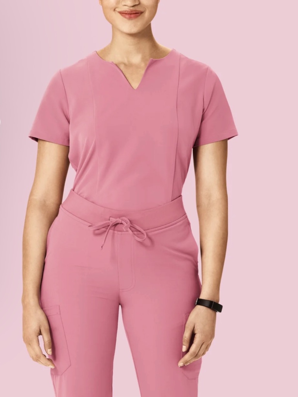 Mandala Women’s Pink V-Neck Scrub Top and Drawstring Pants Set